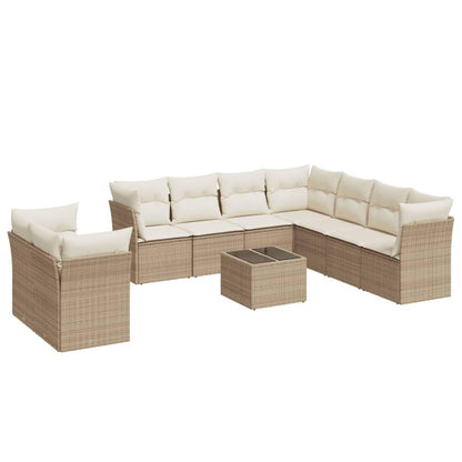 Set Divano da Giardino 10 pz con Cuscini Beige in Polyrattan - homemem39
