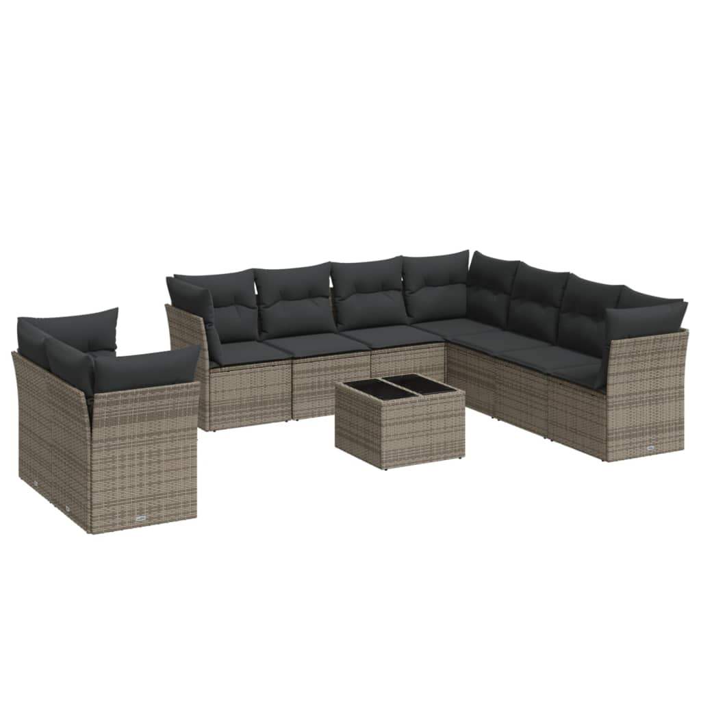 Set Divano da Giardino 10 pz con Cuscini Grigio in Polyrattan - homemem39