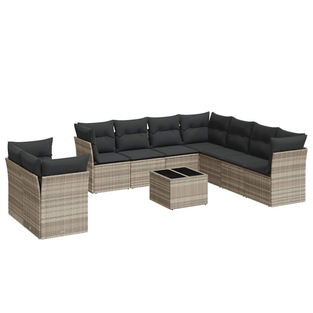 Set Divano Giardino 10 pz con Cuscini Grigio Chiaro Polyrattan - homemem39