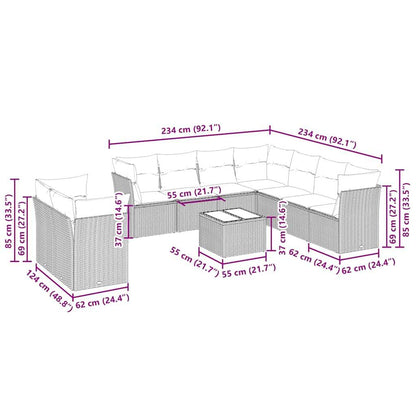 Set Divano Giardino 10 pz con Cuscini Grigio Chiaro Polyrattan - homemem39