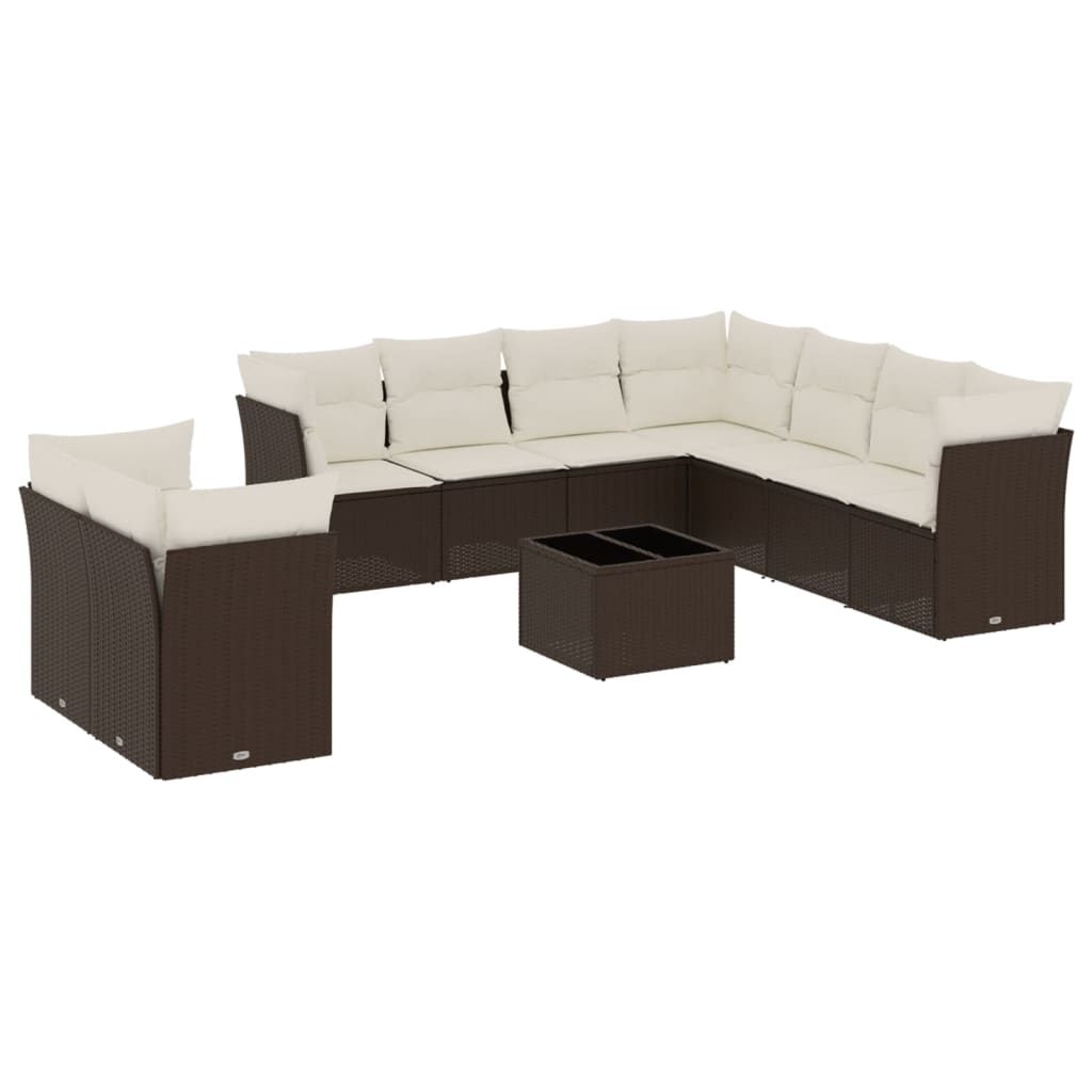 Set Divani da Giardino 10pz con Cuscini in Polyrattan Marrone | homemem39