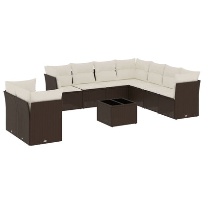 Set Divani da Giardino 10pz con Cuscini in Polyrattan Marrone | homemem39