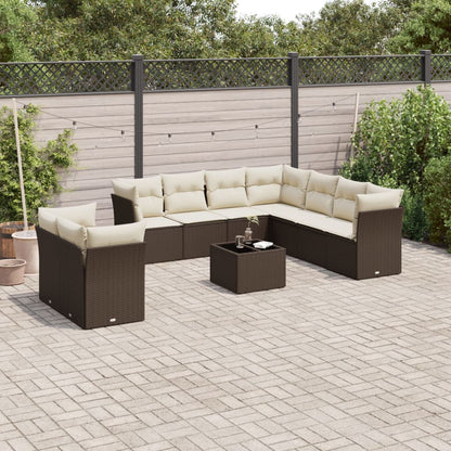 Set Divani da Giardino 10pz con Cuscini in Polyrattan Marrone | homemem39