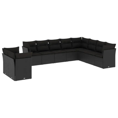Set Divani da Giardino 10pz con Cuscini in Polyrattan Nero - homemem39