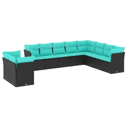 Set Divani da Giardino 10 pz con Cuscini Nero in Polyrattan | homemem39