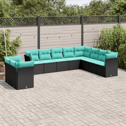 Set Divani da Giardino 10 pz con Cuscini Nero in Polyrattan | homemem39