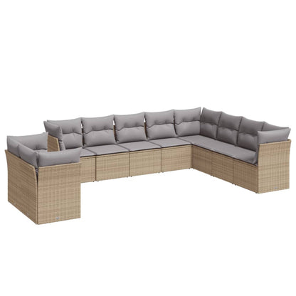 Set Divano da Giardino 10 pz con Cuscini Beige in Polyrattan | homemem39
