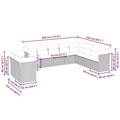 Set Divano Giardino 10 pz con Cuscini Grigio Chiaro Polyrattan - homemem39