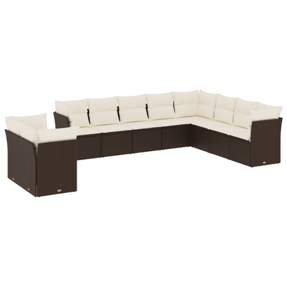 Set Divani da Giardino 10pz con Cuscini in Polyrattan Marrone - homemem39