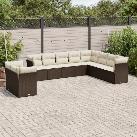 Set Divani da Giardino 10pz con Cuscini in Polyrattan Marrone - homemem39