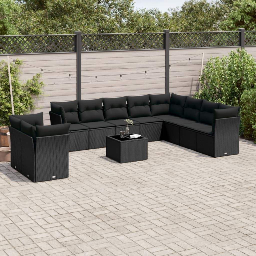Set Divani da Giardino 11 pz con Cuscini in Polyrattan Nero - homemem39