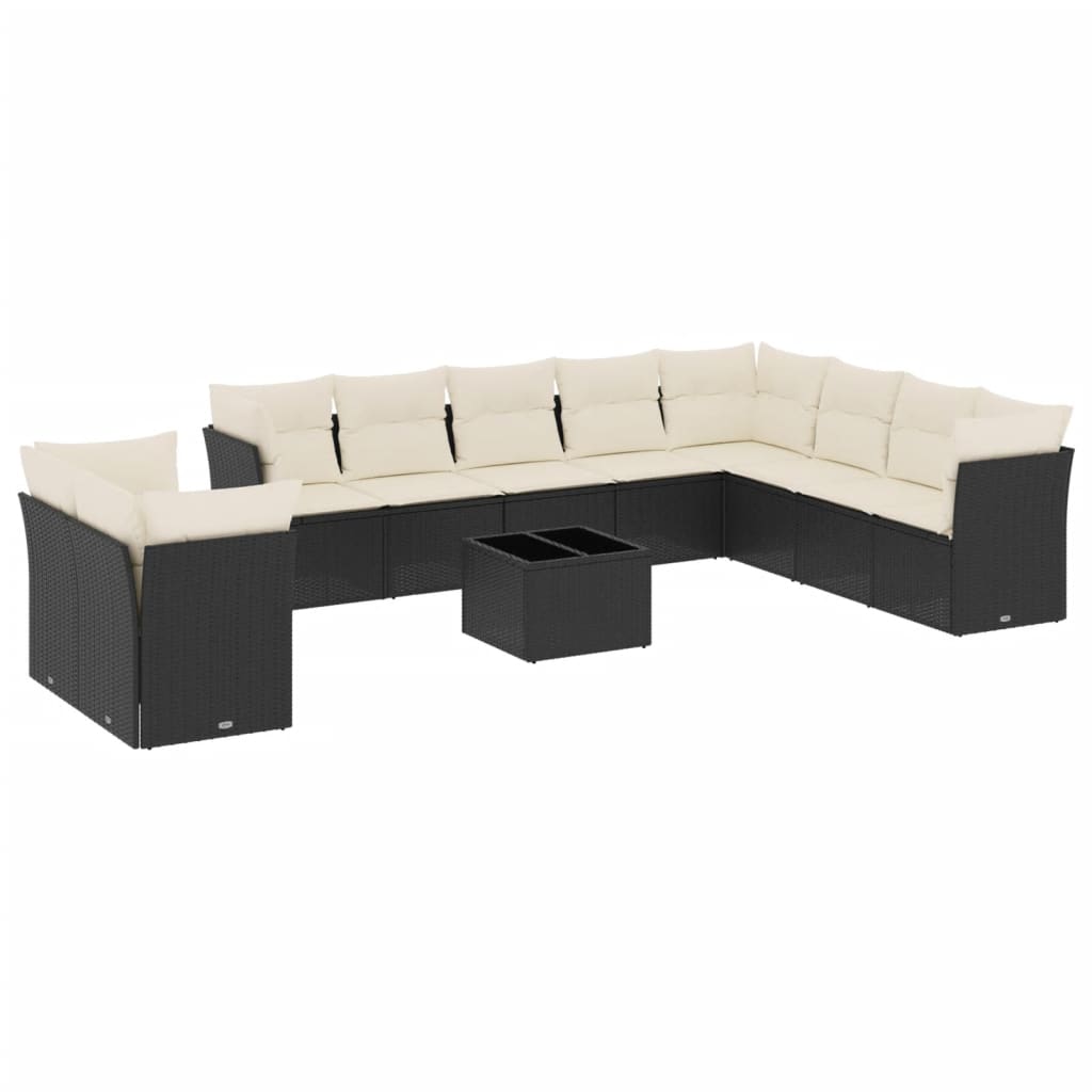 Set Divani da Giardino 11 pz con Cuscini in Polyrattan Nero - homemem39