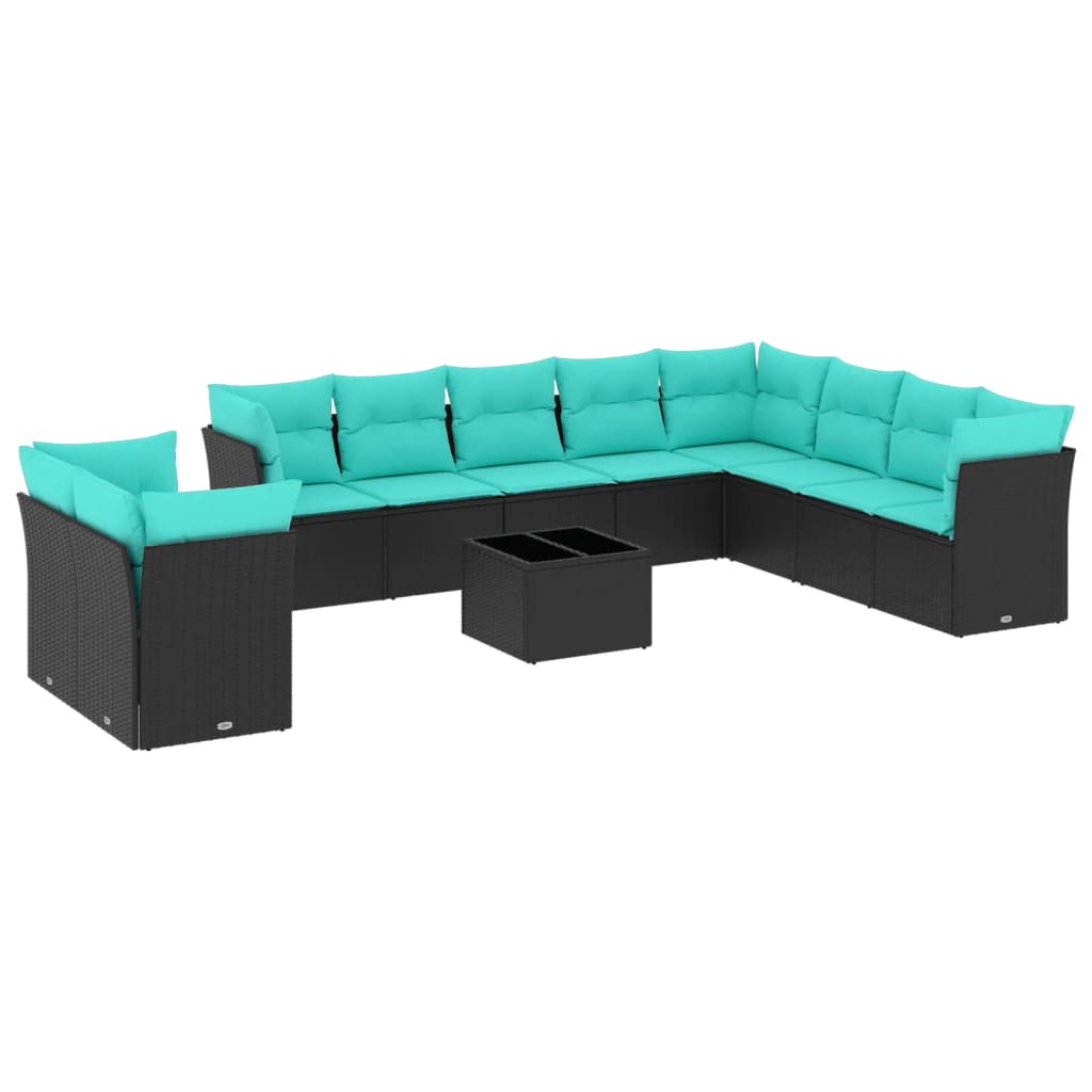 Set Divani da Giardino 11 pz con Cuscini Nero in Polyrattan | homemem39