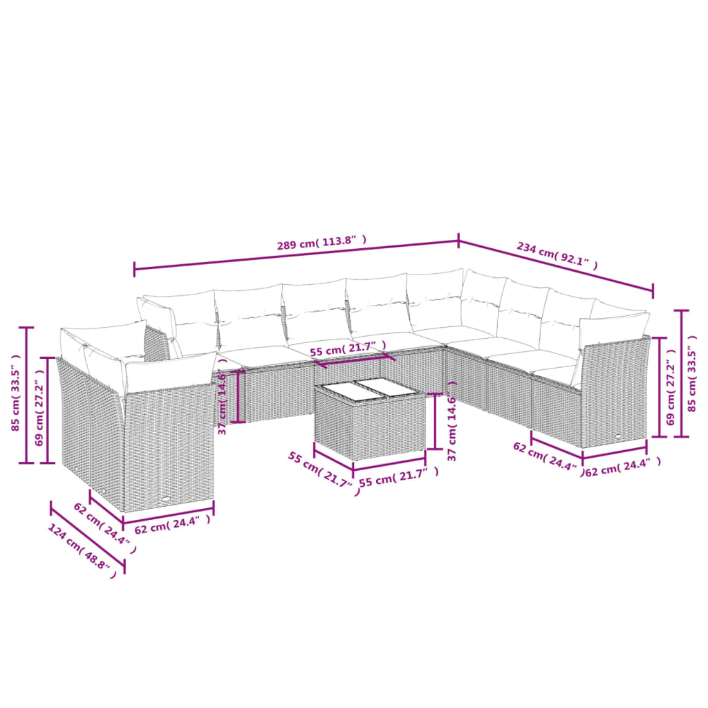 Set Divani da Giardino 11 pz con Cuscini Nero in Polyrattan | homemem39
