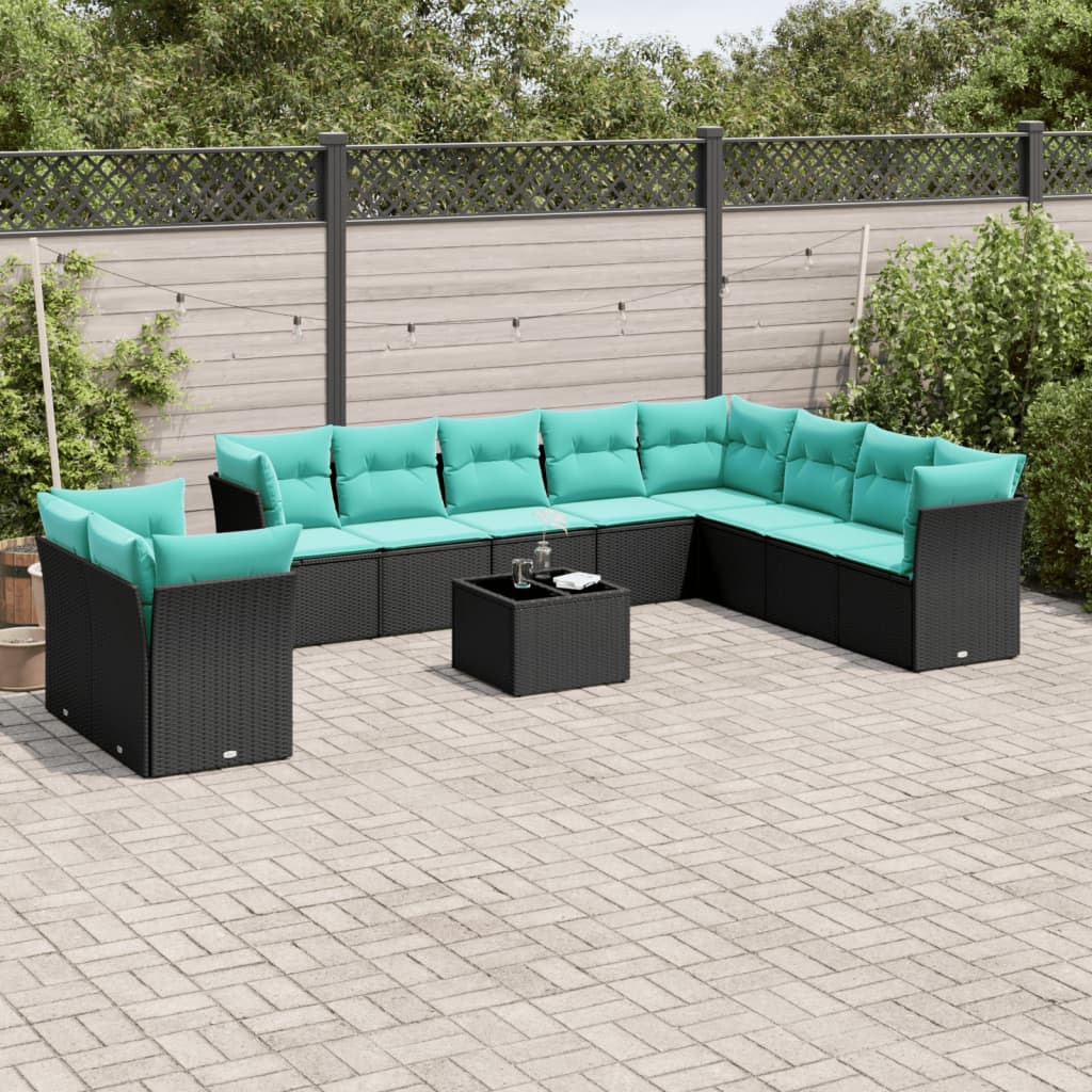 Set Divani da Giardino 11 pz con Cuscini Nero in Polyrattan | homemem39