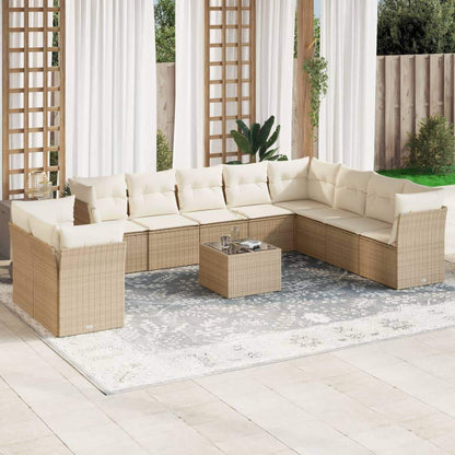 Set Divani da Giardino 11 pz con Cuscini Beige in Polyrattan - homemem39
