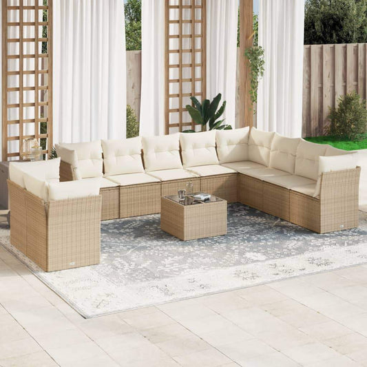 Set Divani da Giardino 11 pz con Cuscini Beige in Polyrattan - homemem39