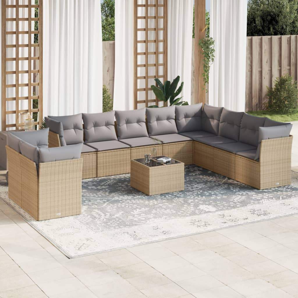 Set Divani da Giardino 11 pz con Cuscini Beige in Polyrattan - homemem39