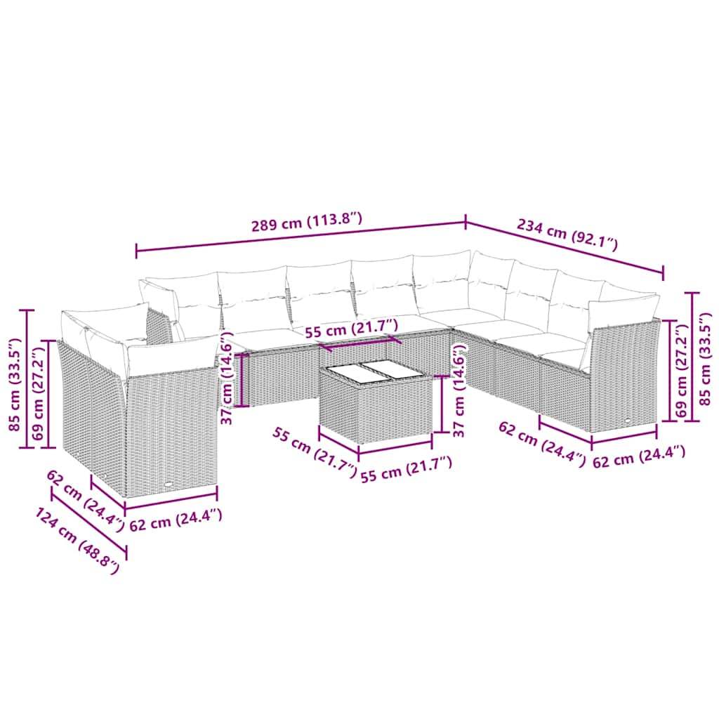 Set Divani da Giardino 11 pz con Cuscini in Polyrattan Grigio - homemem39