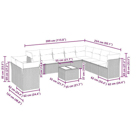 Set Divani da Giardino 11 pz con Cuscini in Polyrattan Grigio - homemem39
