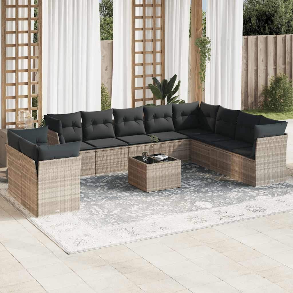 Set Divani da Giardino 11 pz con Cuscini in Polyrattan Grigio - homemem39