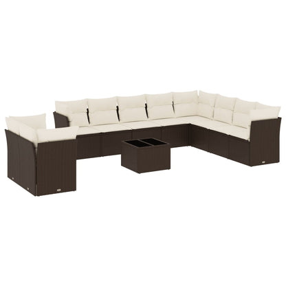 Set Divani da Giardino 11 pz con Cuscini Polyrattan Marrone | homemem39