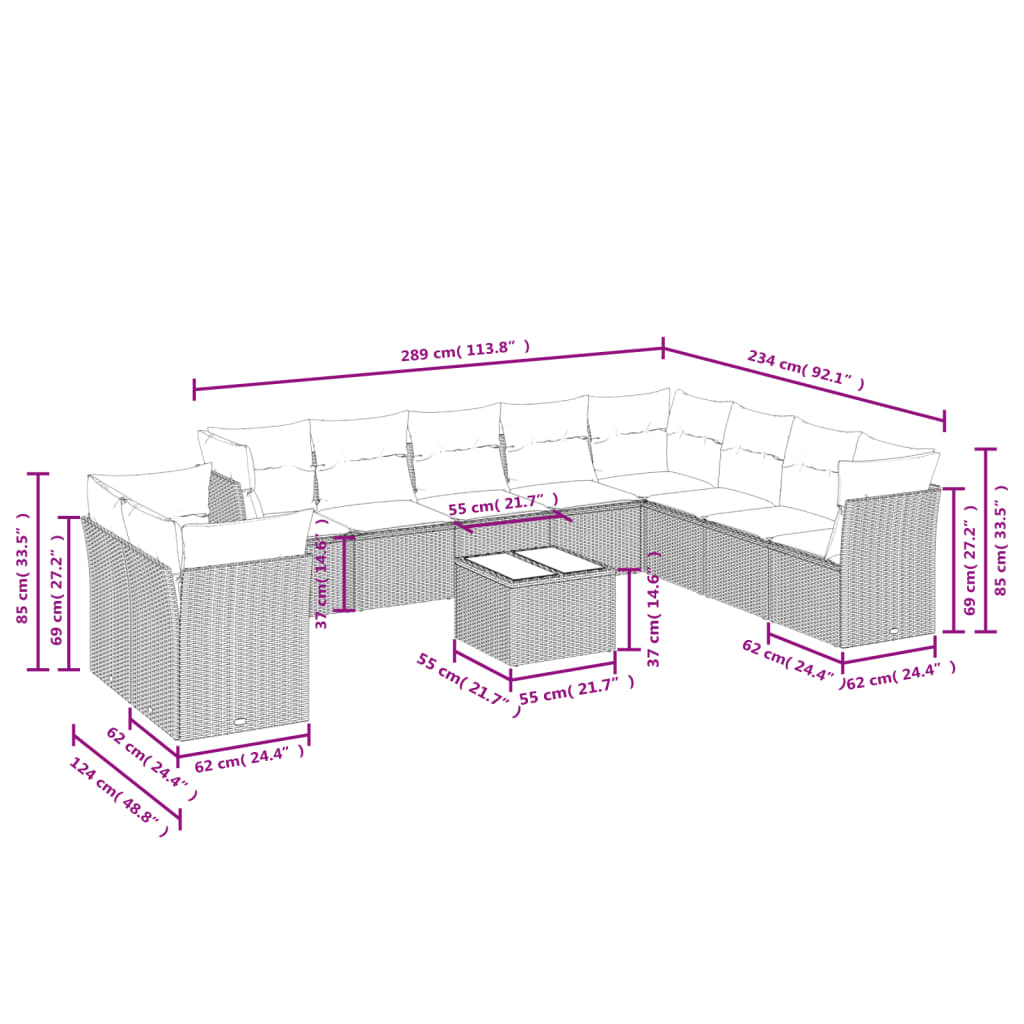 Set Divani da Giardino 11 pz con Cuscini Polyrattan Marrone | homemem39