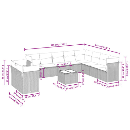 Set Divani da Giardino 11 pz con Cuscini Polyrattan Marrone | homemem39