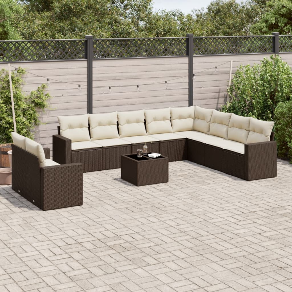 Set Divani da Giardino 11 pz con Cuscini Polyrattan Marrone | homemem39