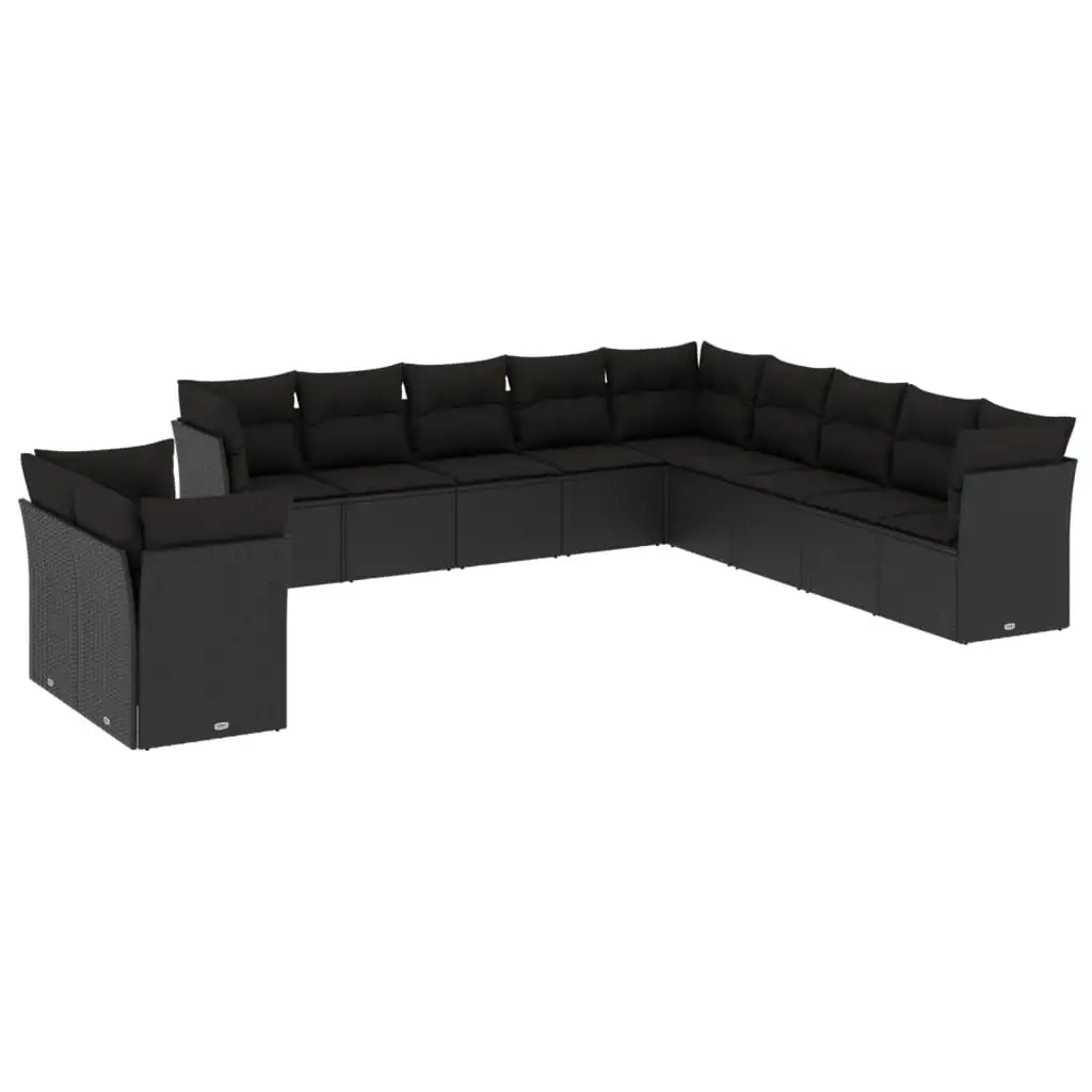 Set Divani da Giardino 11 pz con Cuscini in Polyrattan Nero - homemem39