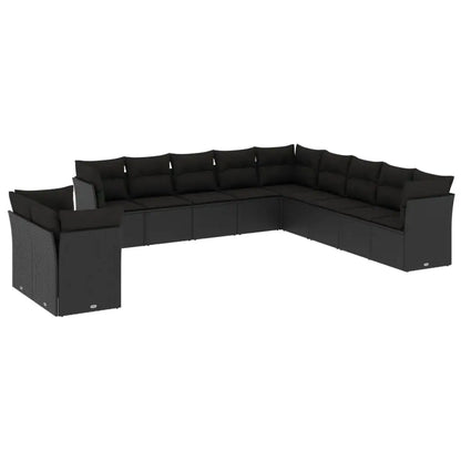 Set Divani da Giardino 11 pz con Cuscini in Polyrattan Nero - homemem39