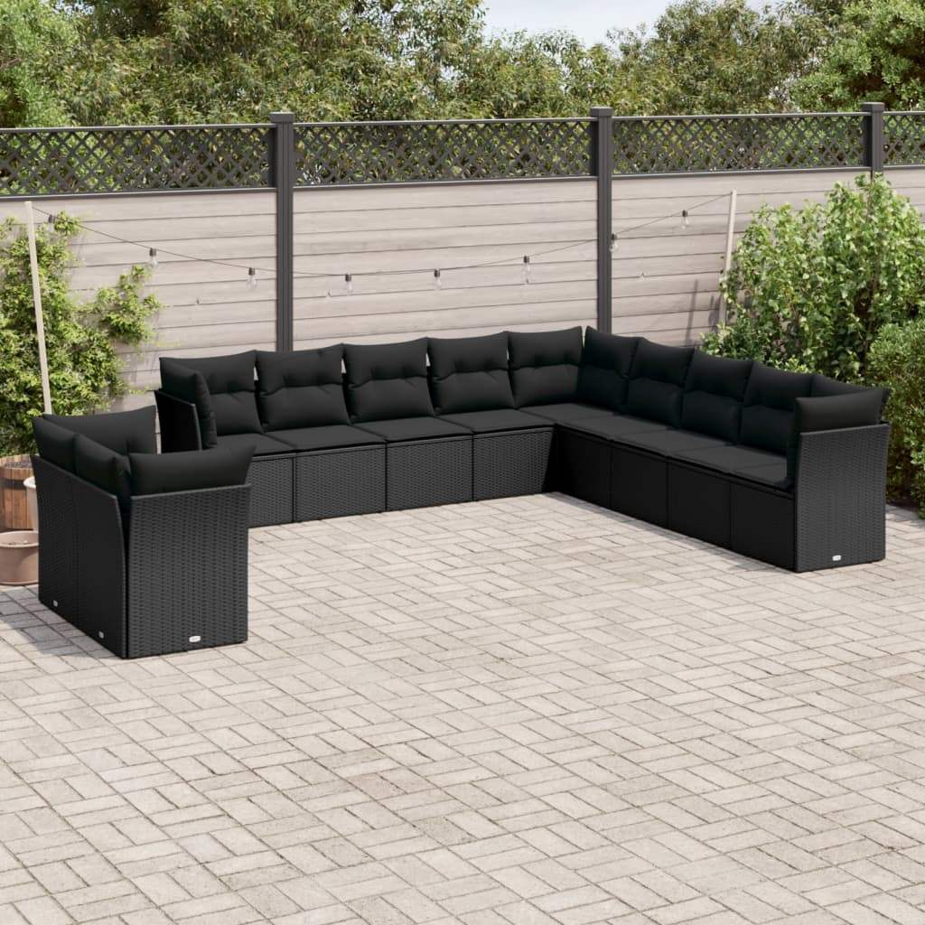 Set Divani da Giardino 11 pz con Cuscini in Polyrattan Nero - homemem39
