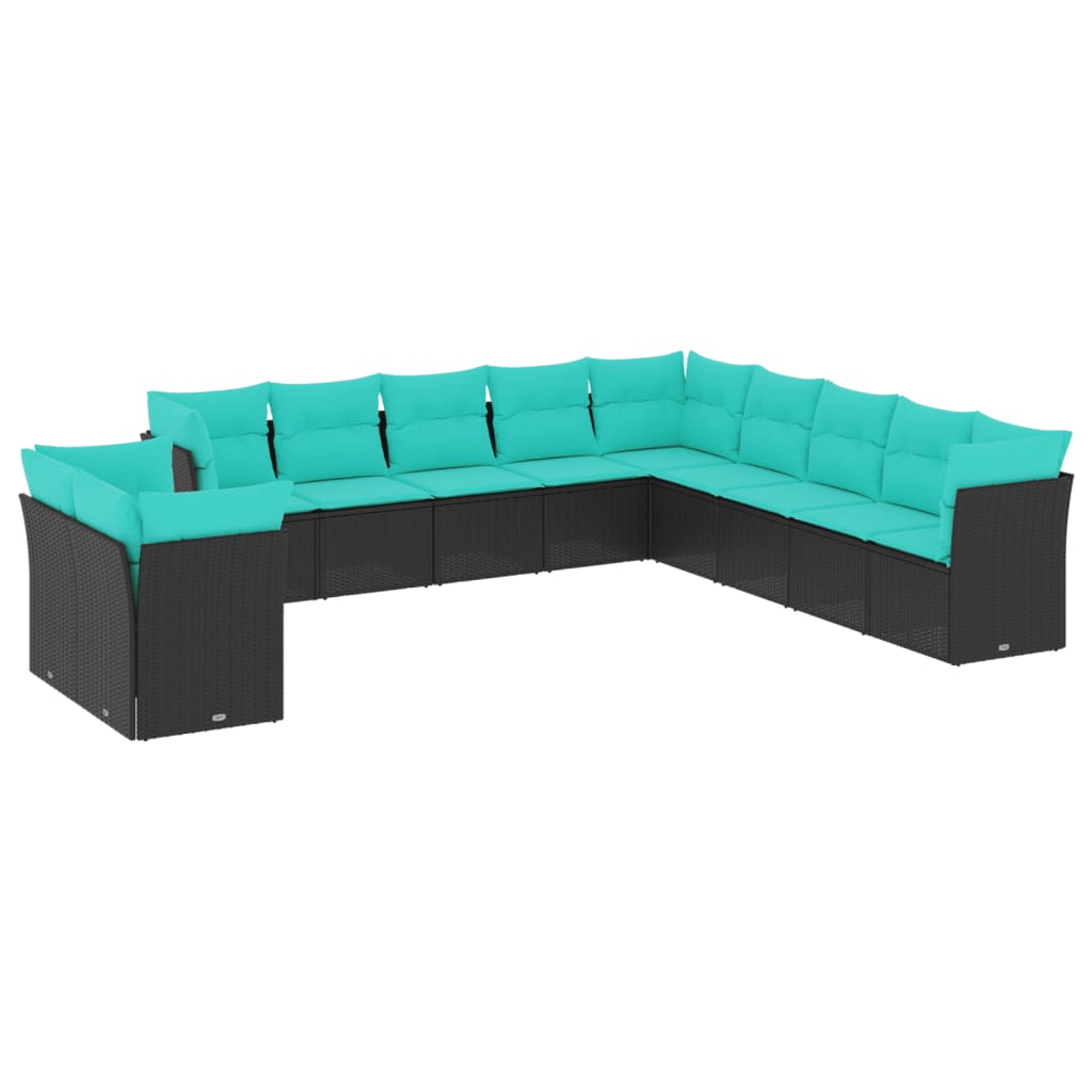 Set Divani da Giardino 11 pz con Cuscini Nero in Polyrattan | homemem39