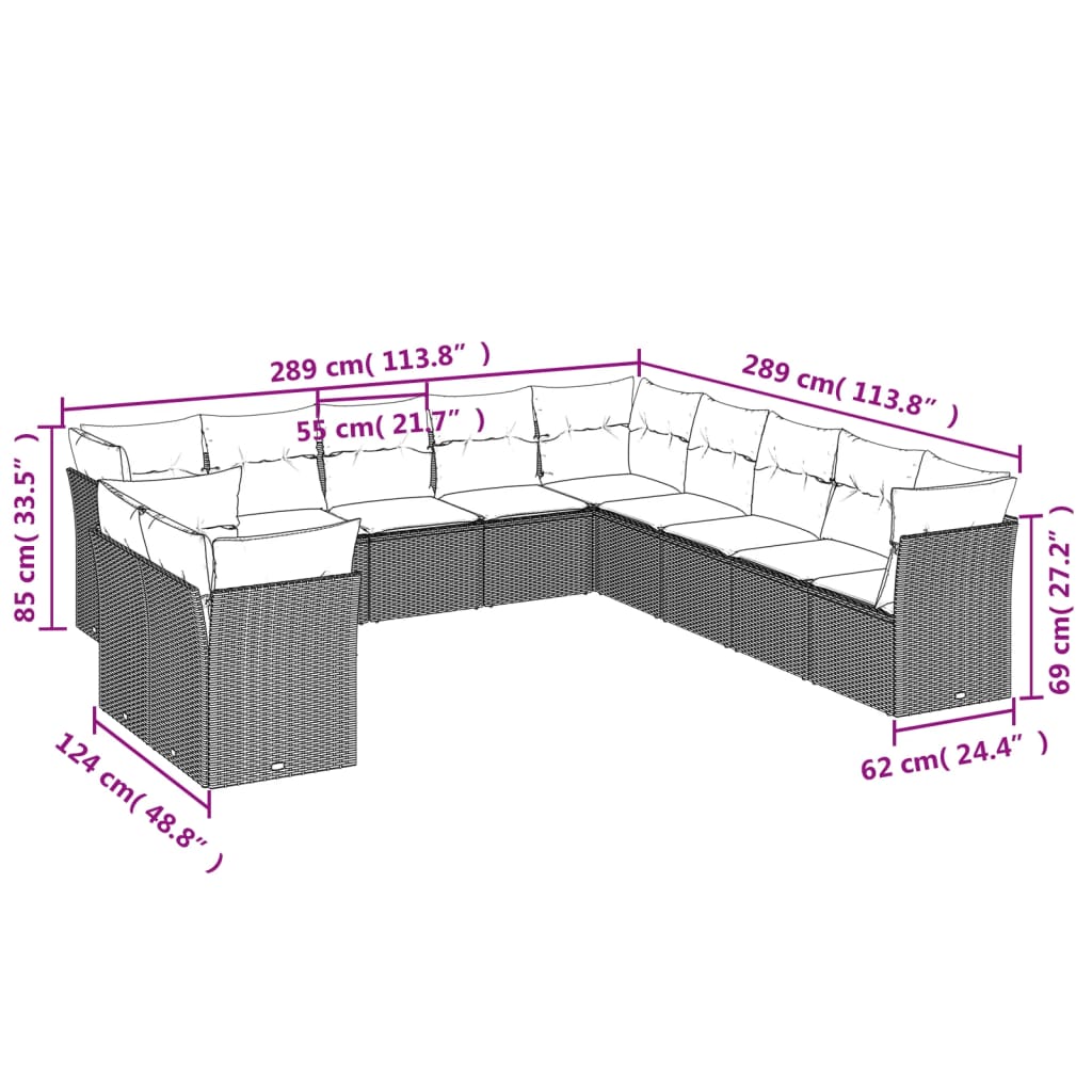 Set Divani da Giardino 11 pz con Cuscini Nero in Polyrattan | homemem39