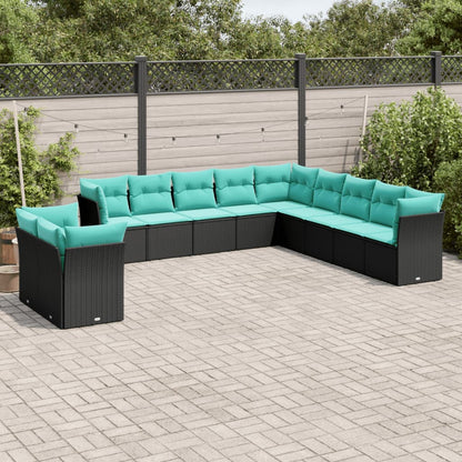 Set Divani da Giardino 11 pz con Cuscini Nero in Polyrattan | homemem39