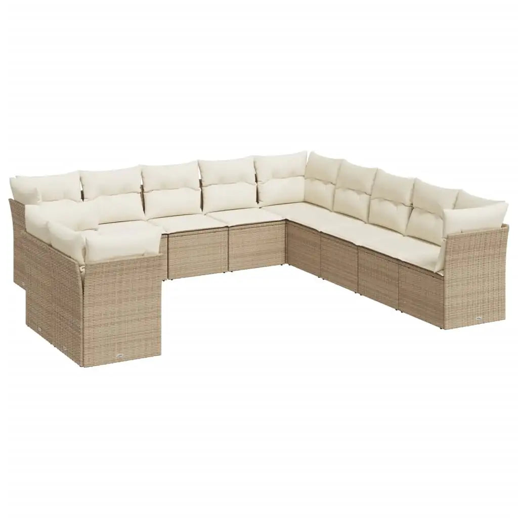 Set Divani da Giardino 11 pz con Cuscini Beige in Polyrattan - homemem39