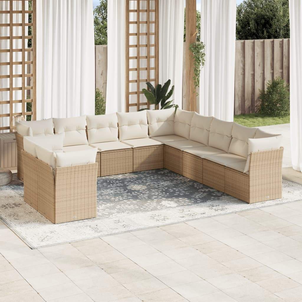 Set Divani da Giardino 11 pz con Cuscini Beige in Polyrattan - homemem39