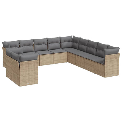 Set Divani da Giardino 11 pz con Cuscini Beige in Polyrattan | homemem39