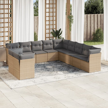 Set Divani da Giardino 11 pz con Cuscini Beige in Polyrattan | homemem39