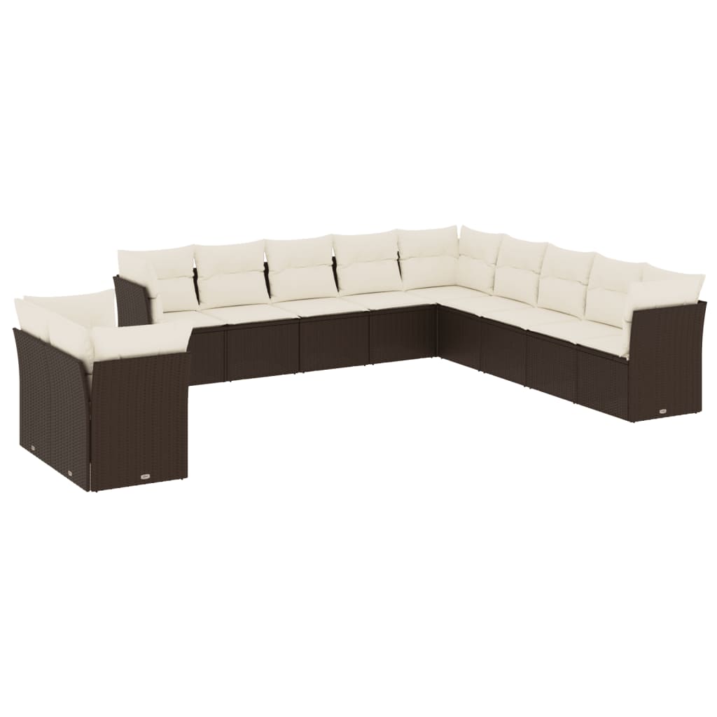 Set Divani da Giardino 11 pz con Cuscini Polyrattan Marrone | homemem39