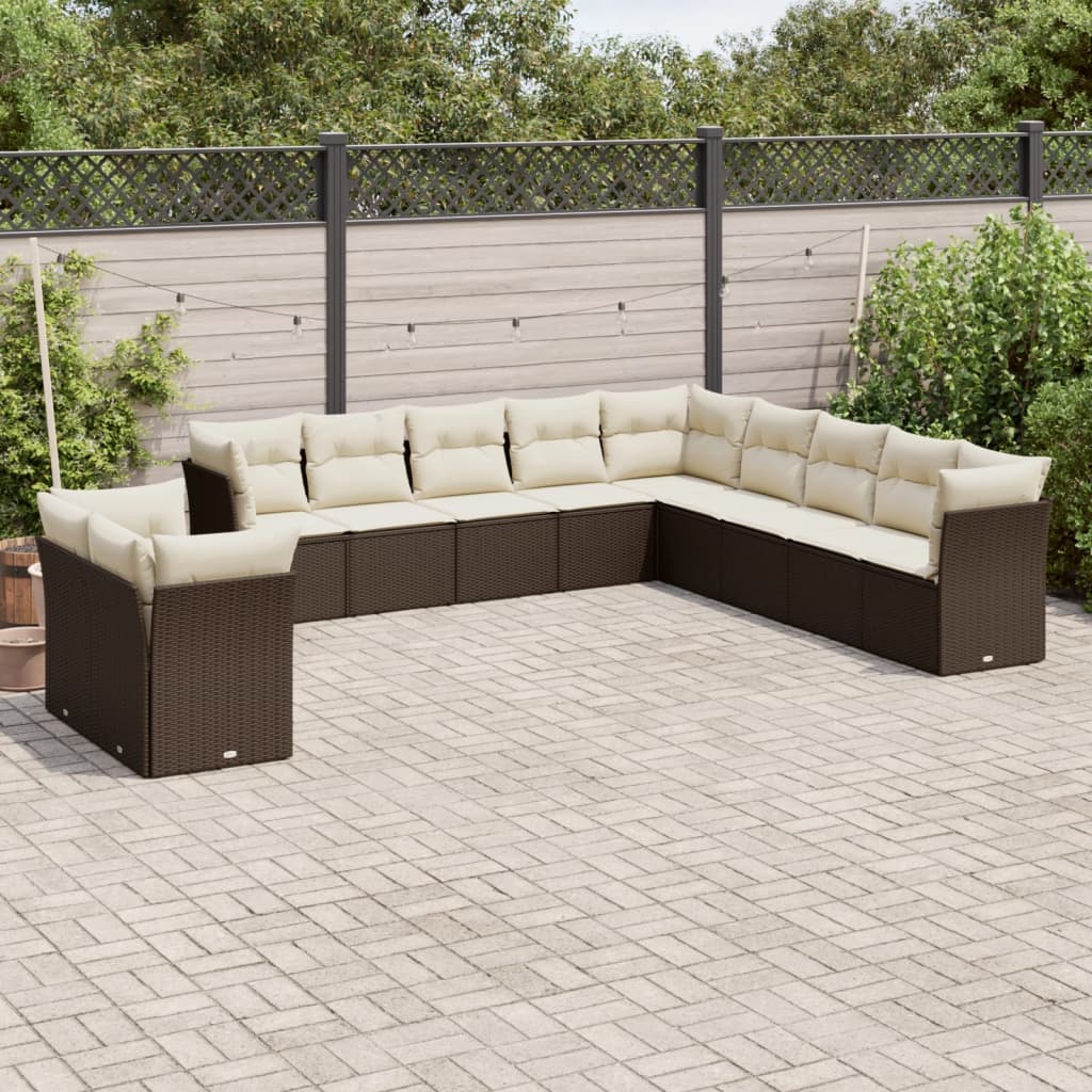 Set Divani da Giardino 11 pz con Cuscini Polyrattan Marrone | homemem39