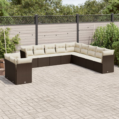 Set Divani da Giardino 11 pz con Cuscini Polyrattan Marrone | homemem39