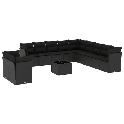 Set Divani da Giardino 12 pz con Cuscini Nero in Polyrattan - homemem39