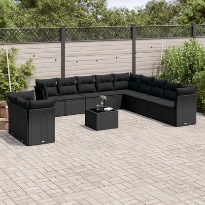 Set Divani da Giardino 12 pz con Cuscini Nero in Polyrattan - homemem39