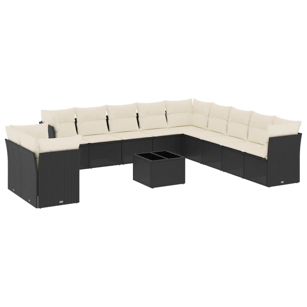 Set Divani da Giardino 12 pz con Cuscini Nero in Polyrattan - homemem39