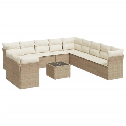 Set Divani da Giardino 12 pz con Cuscini Beige in Polyrattan - homemem39