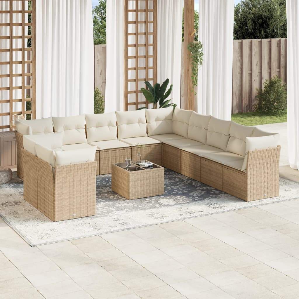 Set Divani da Giardino 12 pz con Cuscini Beige in Polyrattan - homemem39