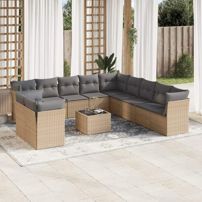 Set Divani da Giardino 12 pz con Cuscini Beige in Polyrattan - homemem39