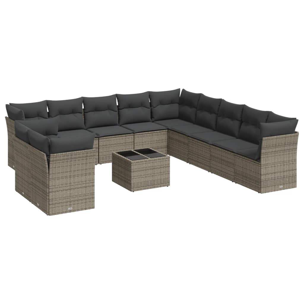 Set Divani da Giardino 12 pz con Cuscini Grigio in Polyrattan - homemem39