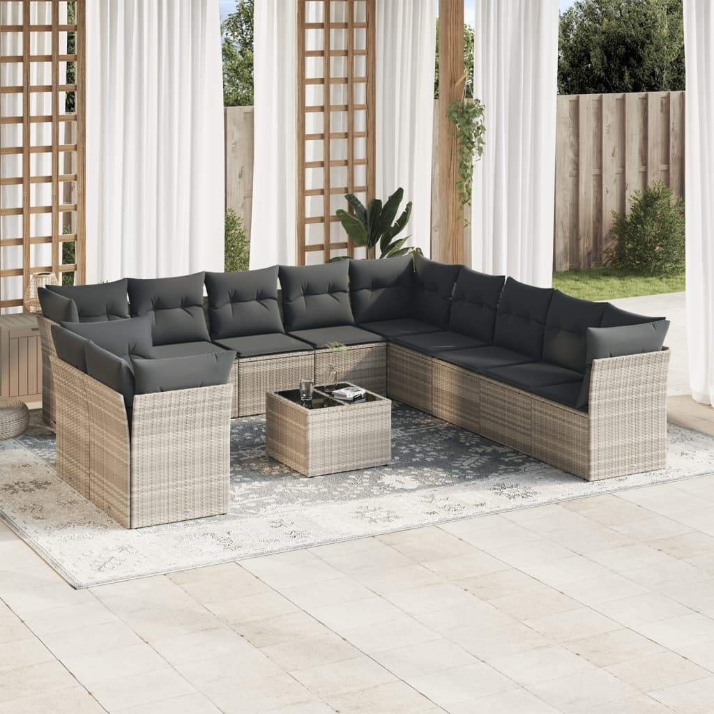 Set Divano Giardino 12 pz con Cuscini Grigio Chiaro Polyrattan - homemem39